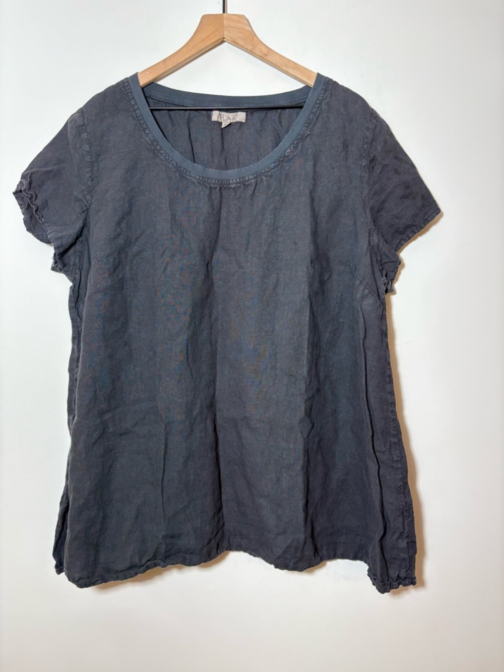 FLAX Two Piece Set 100% Linen Short Sleeve Top 1G & Pull-On Pant 1G Black XL - Picture 2 of 9
